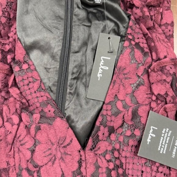 NWT Lulus Molinetto Burgundy Lace Ruffled Tiered Sleeveless Maxi Dress​ - Picture 6 of 9